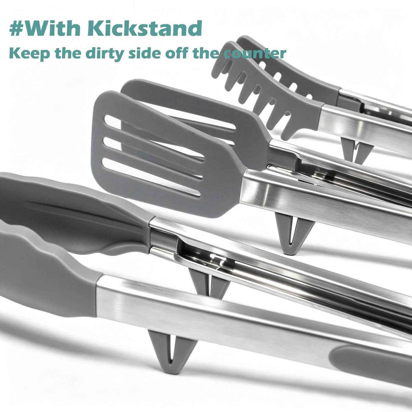 Tongs for Cooking, 12" Kitchen Tongs with Silicone Tips, Food Grade Serving Tongs Set of 3, Grey
