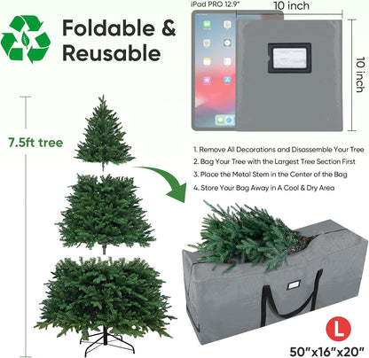 BALEINE Christmas Tree Storage Bag - Heavy Duty Extra Large with Reinforced Handles & Dual Zippers | Gray, 7.5 ft
