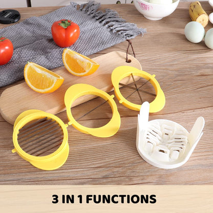 [Upgraded] Jawbush 3 in 1 Egg Slicer with Metal Blades for Hard Boiled Eggs & Soft Fruits, Stainless Steel Hard Boiled Egg Cutter, Heavy Duty Strawberry Mushroom or Ham Slicer, Dishwasher Safe