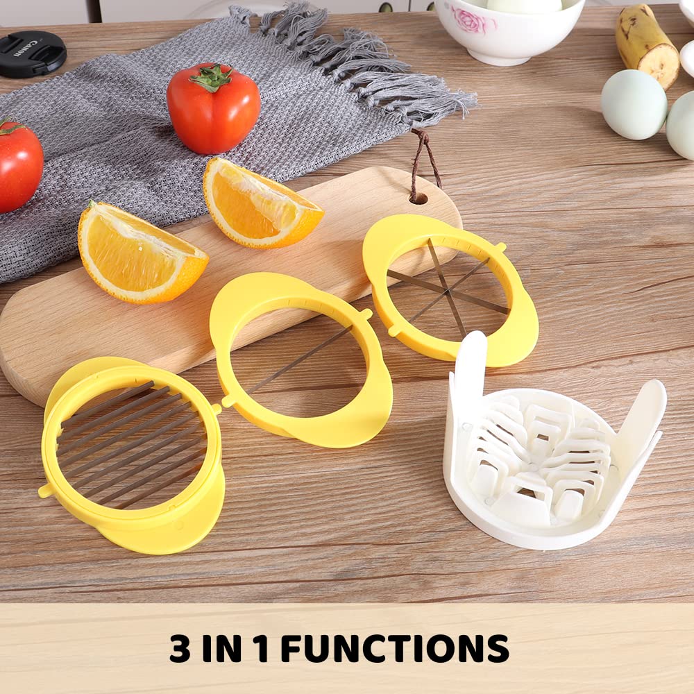 Jawbush 3-in-1 Egg Slicer with Stainless Steel Blades & Egg Piercer Set, Multi-functional Cutter for Halving, Wedging (6-Piece) & Slicing (9-Piece), Heavy Duty Tool for Hard Boiled Eggs & Fruits