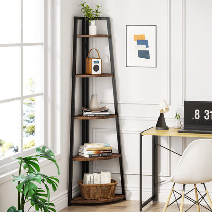 LITTLE TREE 5 Tier Tall Corner Shelf 70 Inch Corner Bookshelf Bookcase for Small Space