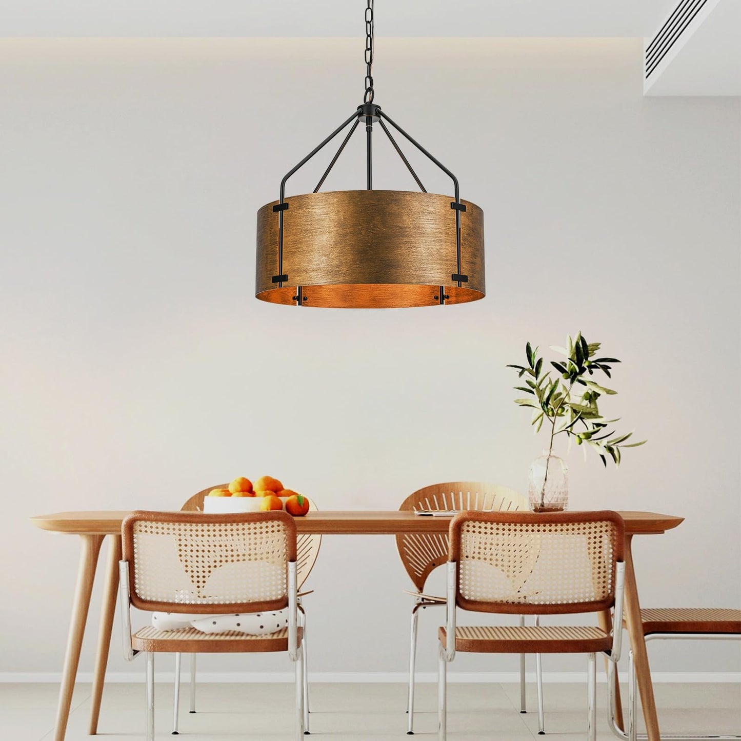 Kunlinzhu Drum Chandeliers for Dining Room,22 in Copper Bronze Metal Dining Room Light Fixture Over Table, Industrial Modern Farmhouse Pendant Light for Kitchen,Entryway,Living Room