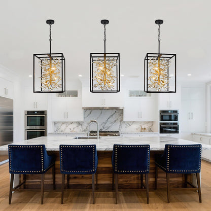 Vezzio Black and Gold Crystal Chandelier, 4-Light Modern Farmhouse Foyer Pendant Light for Entryway, Dining Room, Kitchen Island, Staircase, Hallway, H21 Inch