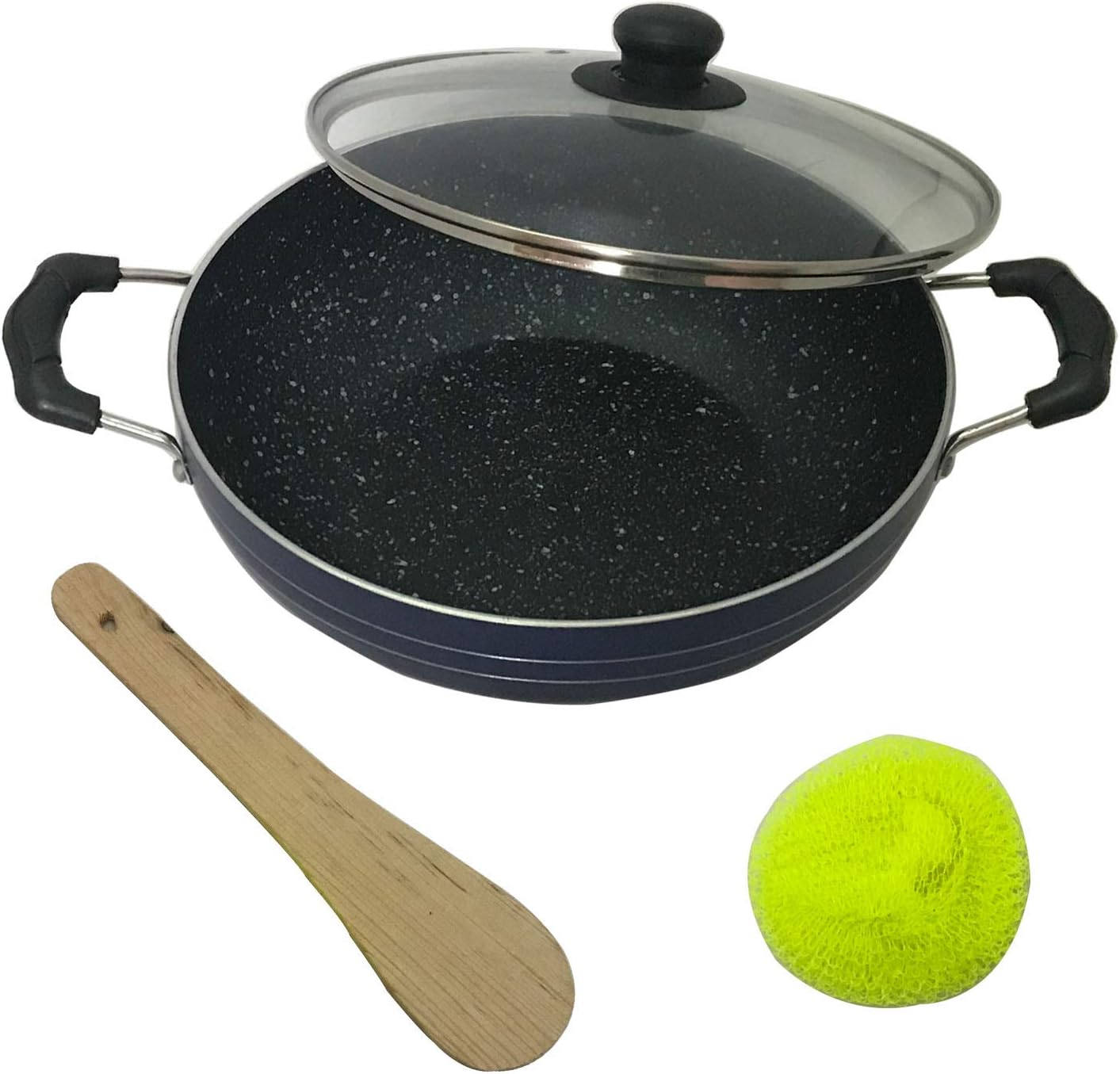 Deep Kadhai Aluminium Non Stick Kadai with Glass Lid, Multipurpose Cooking Pan