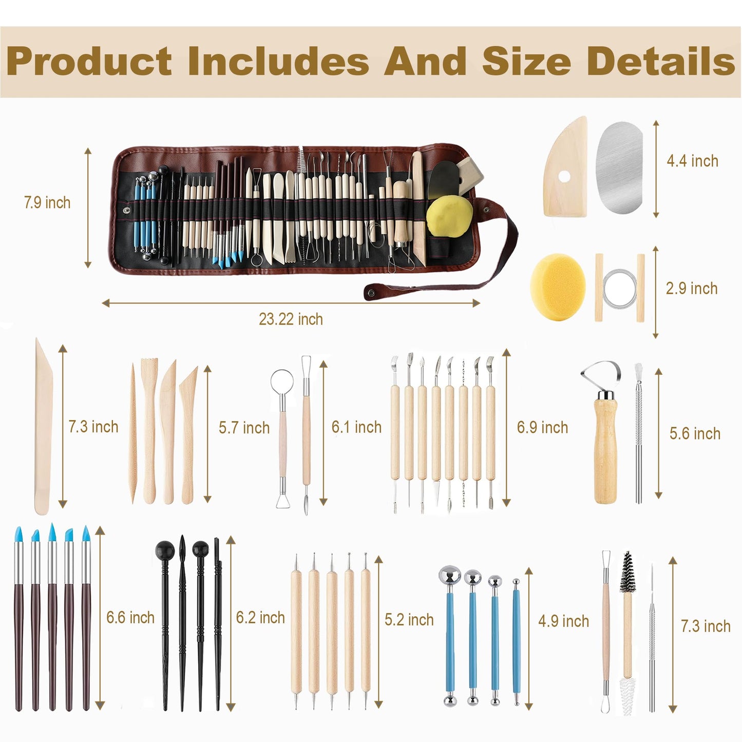 CeeVian Clay Tool Kit 43 PCS Pottery Tools Pottery Tools for Sculpting Pottery Carving Tools for DIY Handcraft Modeling Clay Carving Tools Set for Beginners and Professional Art Crafts