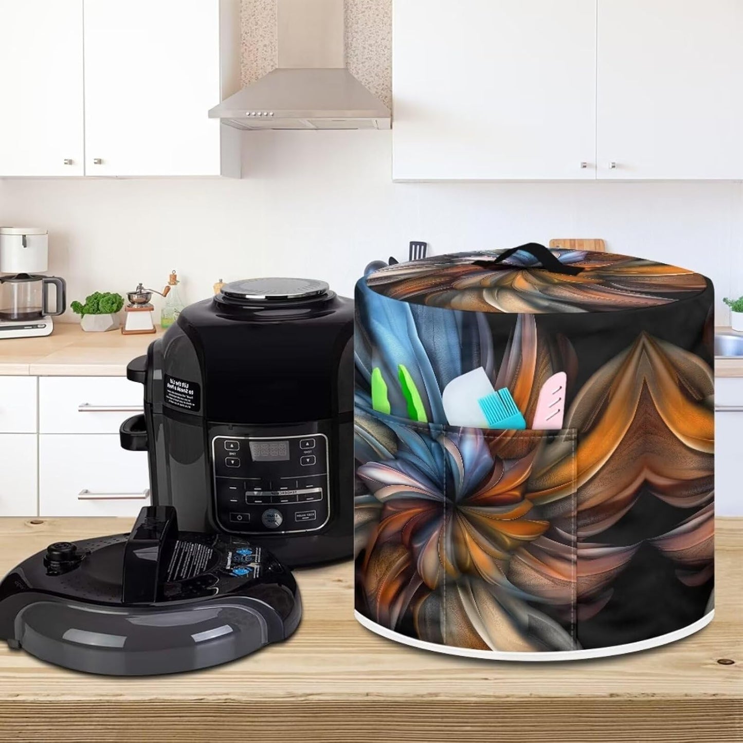 Boho Floral Pressure Cooker Cover, Dust-proof Cover for Rice Cooker Air Fryer with Top Handle and Pocket