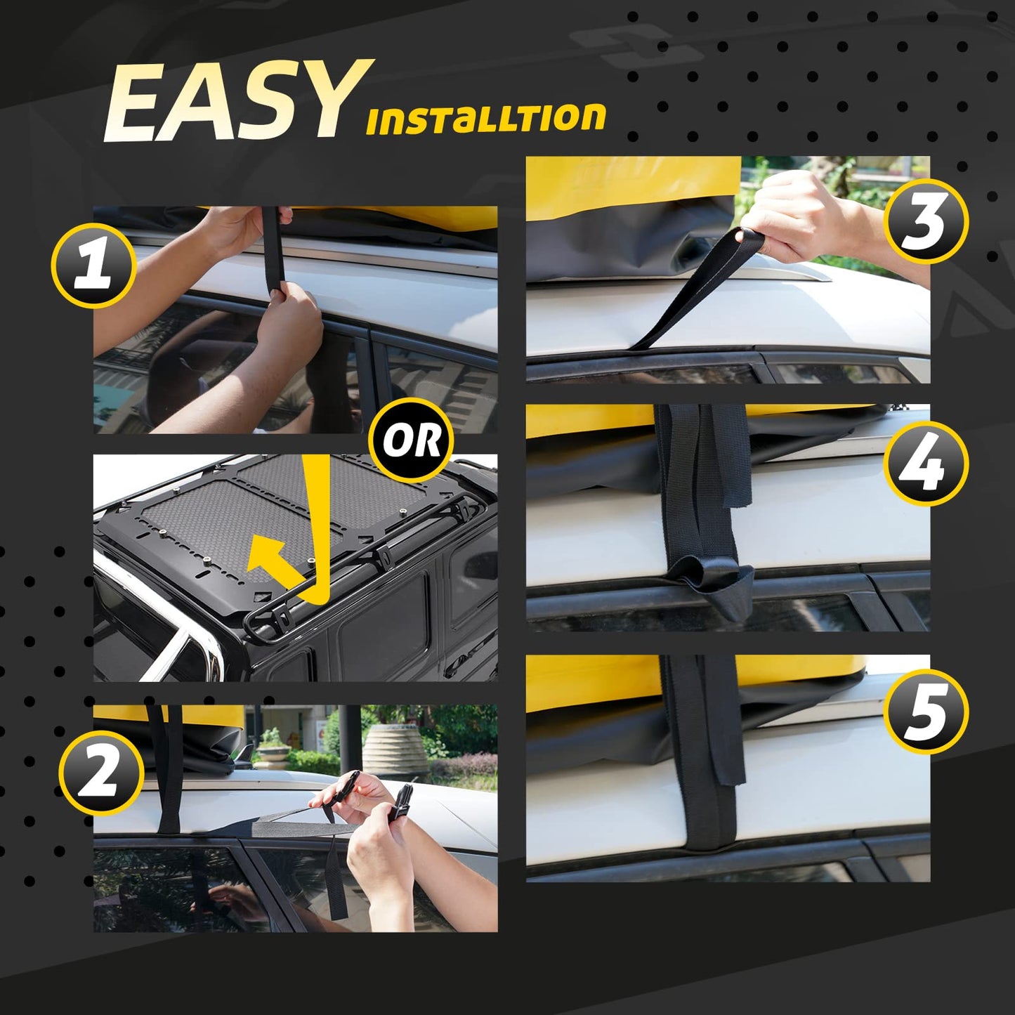 Car Rooftop Cargo Carrier Bag,100% Waterproof Heavy Duty 1000D Car Top Carrier,15 Cubic Feet Car Roof Bag for All Vehicle with/Without Rack,Anti-Tear Anti-Slip Mat, Luggage Lock,6 Door Hooks