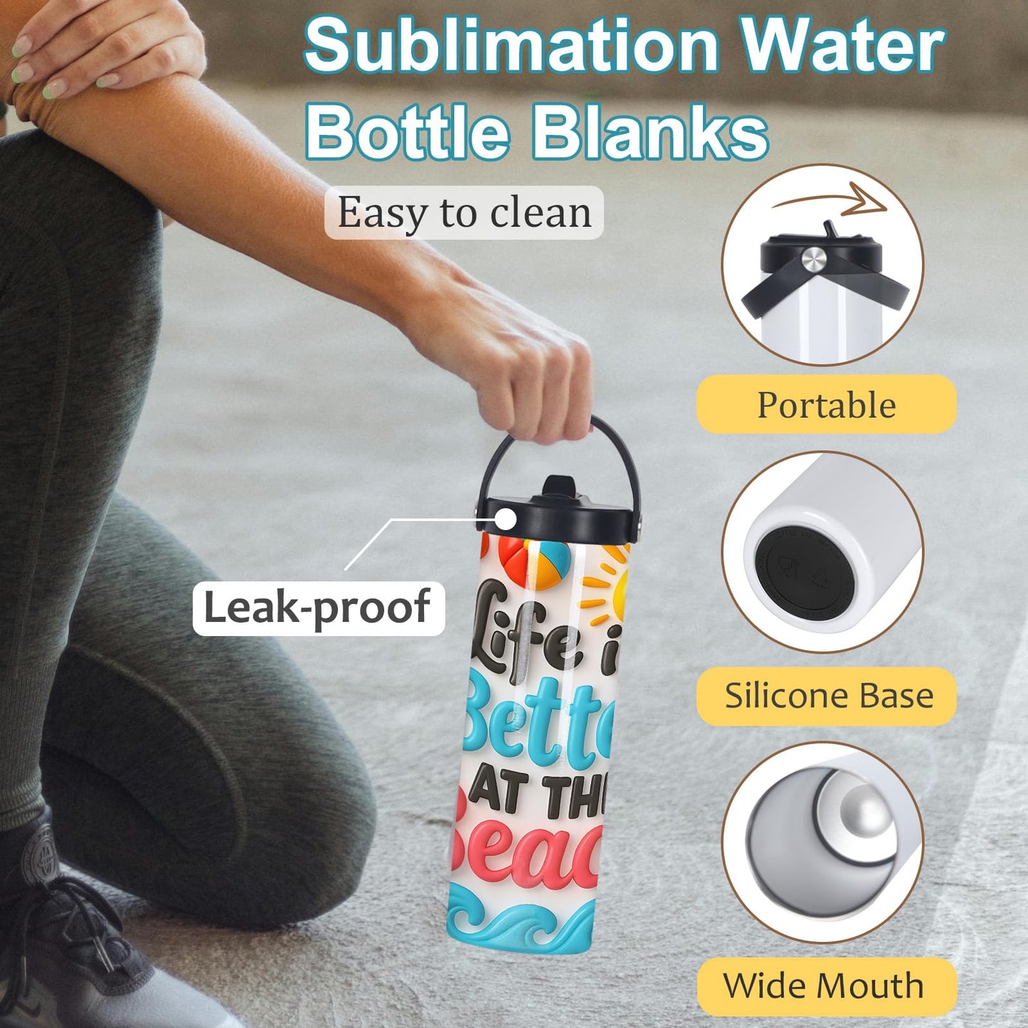 oaptuza 20 Oz Sublimation Tumblers Bulk Skinny Straight, 25 Pack Sublimation Sport Water Bottles Blanks with Portable Handle, Double Wall Stainless Steel Tumbler Cup for Heat Transfer, Individual Box