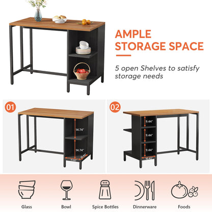 Tribesigns Kitchen Island, Kitchen Shelf Bar Table with 5 Open Storage Shelves and Large Worktop, Industrial Butcher Block Island (Stools Not Included)