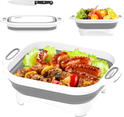 HI NINGER Collapsible Cutting Board with Knife, Multifunctional Silicone Dish Tub for Camping Kitchen Essentials