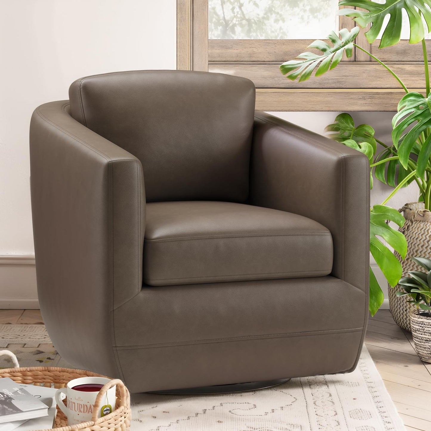 MALOL 360° Swivel Accent Chair Set of 2 with Pillow - Comfy Living Room Armchair No-Sag Foam & Sturdy Metal Base, Fully Assembled Swivel Accent Single Sofa for Bedroom Living Room, Office, Wolf Grey