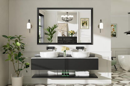 Briivue 60x40 Inch Black Bathroom Mirror for Wall, Thick Metal Framed Rectangle Mirrors for Over Sink, Bedroom, Living Room, Entryway, Anti-Rust, HD Tempered Glass