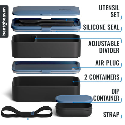 Bentoheaven Premium Bento Box Adult Lunch Box with Compartments for Women & Men, Set of Utensil & Chopsticks & Dip Container, Cute Japanese Kids Bento Lunch Box, Microwavable (Steel My Heart)