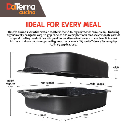 DaTerra Cucina - Nonstick Ceramic Coated Dual Roasting Pan Set – 2 Identical Pans, Oven Safe, Ideal for Roasting, Baking, Searing, Braising, Casseroles, Fits Most Toaster Ovens - 13 x 8 x 4.25