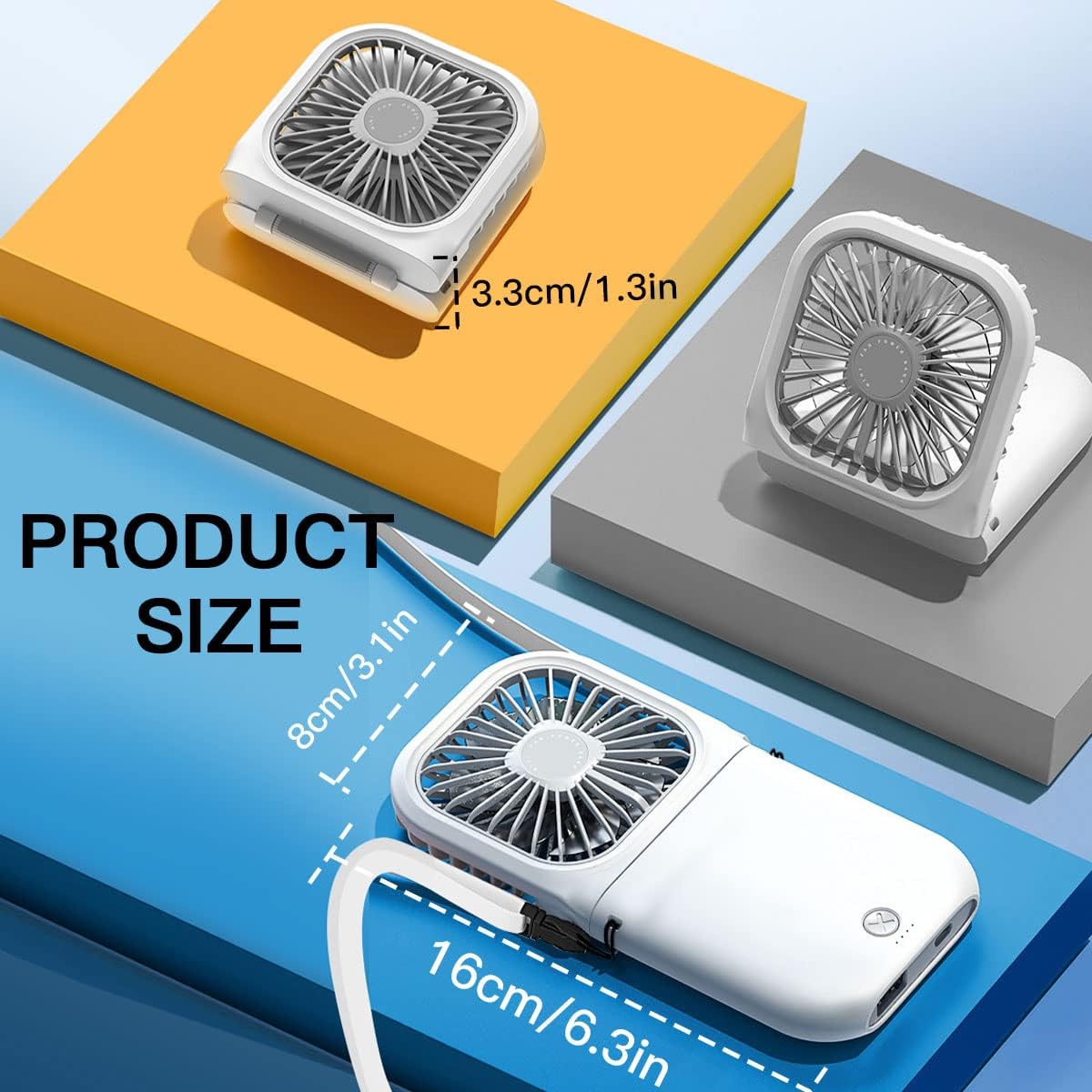 AICase Handheld Portable Mini Fan, 3000mAh USB Rechargeable, 3 Speed Adjustable, Neck Lanyard