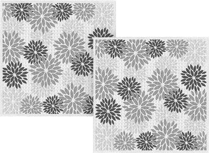 12x12 Inch Set 2 Artoid Mode Grey Dahlia Floral Kitchen Dish Cloths, Quick Dry Microfiber Dishcloths for Kitchen