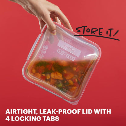 Pyrex Freshlock Glass Food Storage Container, 4 Cup Square, Airtight & Leakproof Locking Lids, Freezer, Dishwasher,