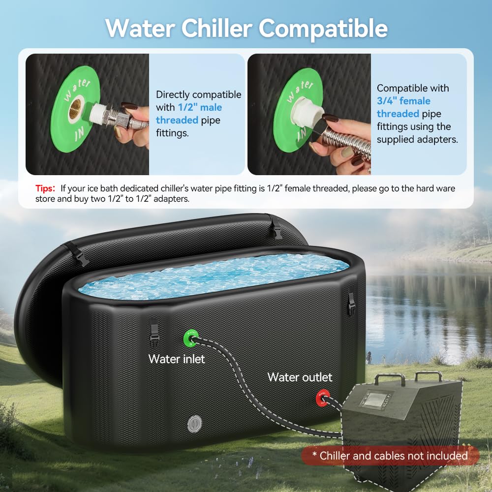 Upgrade Ice Bath Tub for Athletes XL 160 Gal - Water Chiller Compatible Cold Plunge, Athletes Recovery - Inflatable Ice Bath at Home Outdoor, Portable, Insulated Thermal Lid Cold