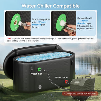 Upgrade Ice Bath Tub for Athletes XL 160 Gal - Water Chiller Compatible Cold Plunge, Athletes Recovery - Inflatable Ice Bath at Home Outdoor, Portable, Insulated Thermal Lid Cold
