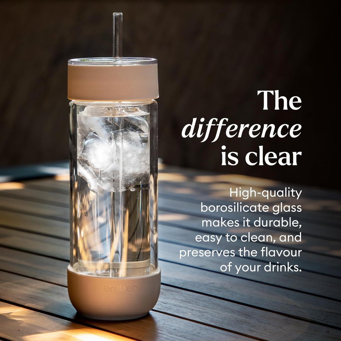 16 oz Ember Cold Tumbler Insulated Glass Iced Coffee Cup with Straw & Spill-Proof Lid, Keeps Drinks Cold, Eliminates