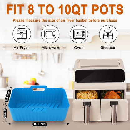 Air Fryer Silicone Liners Square 2 Pack 7.1 Inch Airfryer Liners 4-7 QT Reusable Air Fryer Liners Silicone Pot Oven Liner Baking Tray, Air Fryer Basket Silicone Mat Bowl Air Fryer Accessories Kitchen