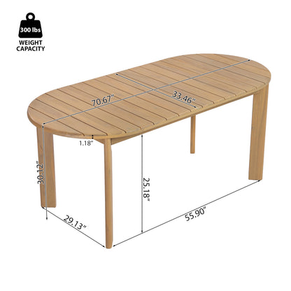 Merax Patio Outdoor Acacia Wood Oval Outdoor Dining Table with Sturdy Legs for Backyard, Lawn, Balcony, Light Teak
