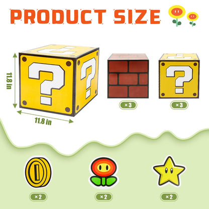 Seozio 6PCS Big Question Brick Party Boxes, Question Brick Boxes and 6 Set Centerpieces for Kids Boys Girls Birthday Party Decorations,Christmas Halloween Classroom Supplies Favors.(11.8 x 11.8 Inch)