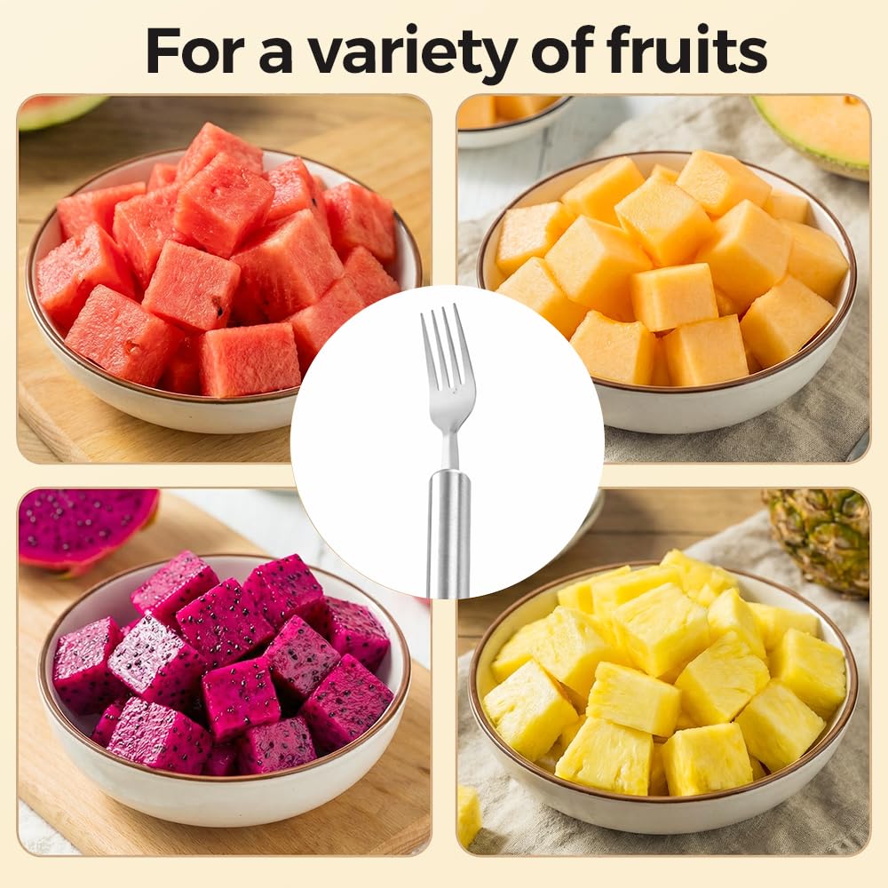 2-in-1 Stainless Steel Fruit Cutter, 2026 New Watermelon Fork Slicer Tool, Watermelon Slicer and Fork, Dual Head Fruit Forks for Home, Kitchen Fruit Cubes (1, Style-A)
