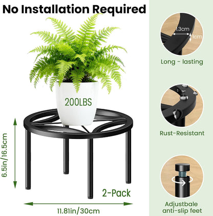 2-Pack Use(11.81" TOSKING Plant Stands - Heavy Duty Low Plant Stand, No Assembly Required Risers for Potted Plants