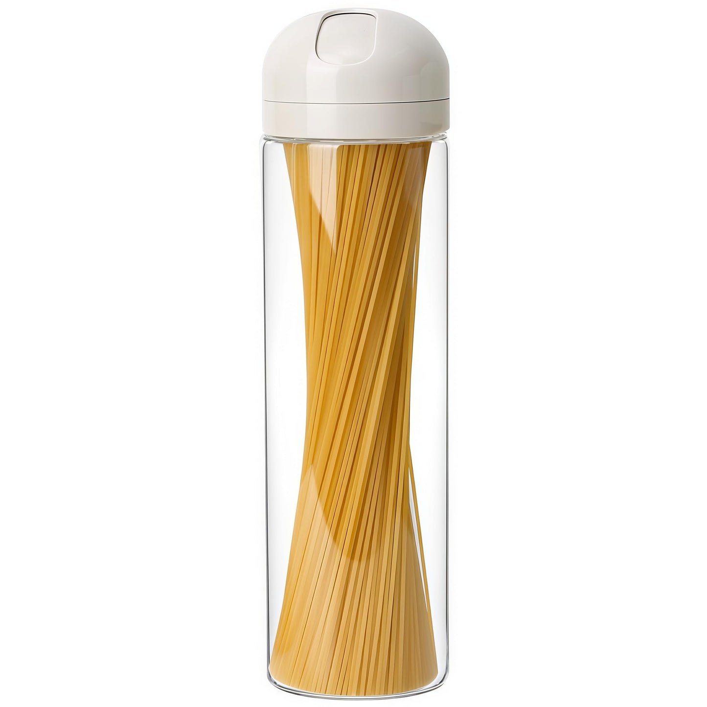 Hoffnugshween Glass Spaghetti Storage Jar with Measuring Dispenser Lid - 67 oz Airtight Tall Pasta Container, Borosilicate Food Canister for Pantry Organization (White)