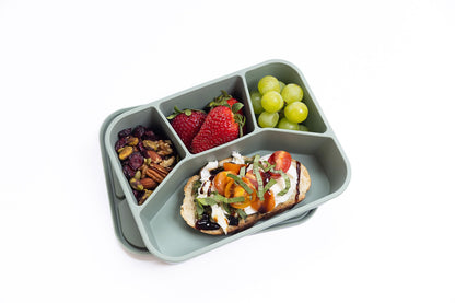 Spoondrift Eco-Friendly Leak Proof Silicone Bento Box Lunch Box, For Child And Adult, 4 Compartment, Choose from 6 Colors, Includes one box (Sage)