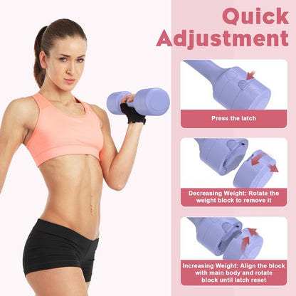 BOBAZREN Adjustable Dumbbell Set of 2, 11Lb/Pair Weights Dumbbells for Women, Each 2.2lb, 3.3lb, 4.4lb, 5.5lb Hand Weights Set for Home Gym Fitness Training (Purple)