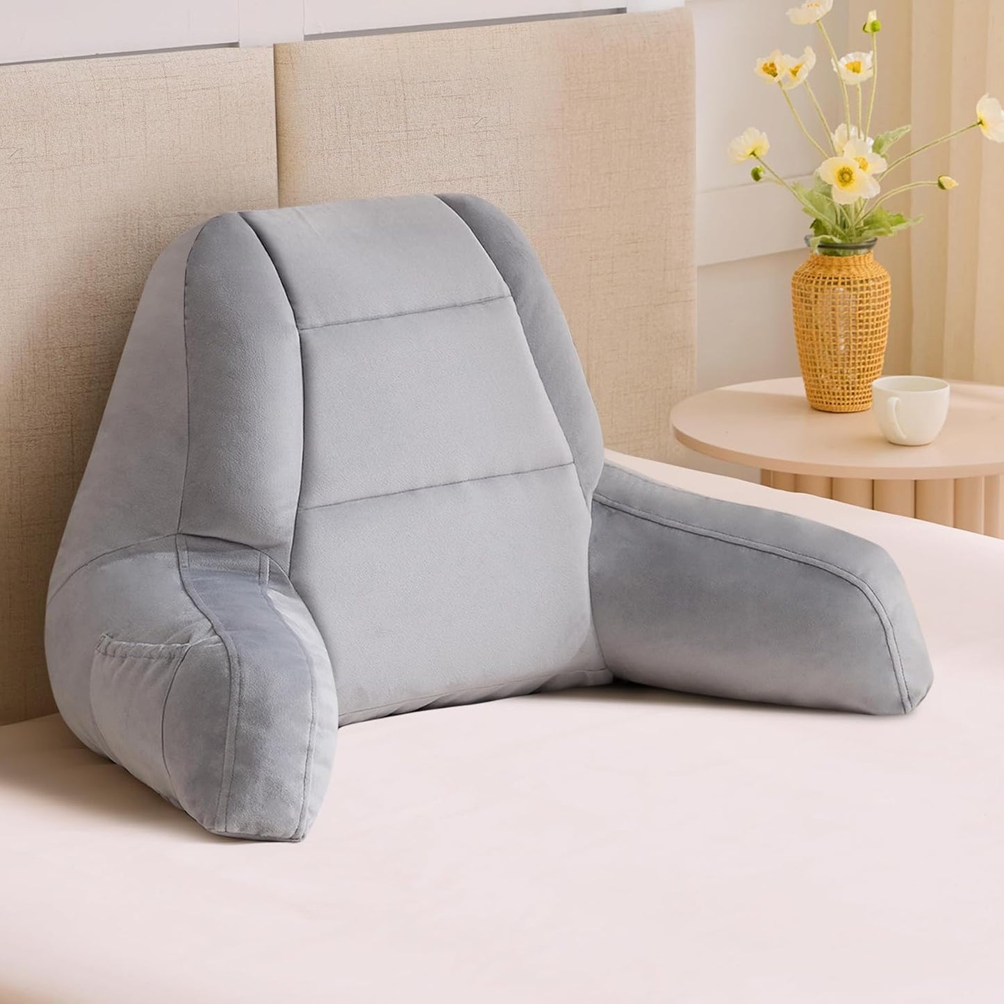 18in, IASEAHK Reading Pillows for Sitting in Bed Adult, Back Pillow for Bed Sitting Up, Backrest Pillows with Shredded