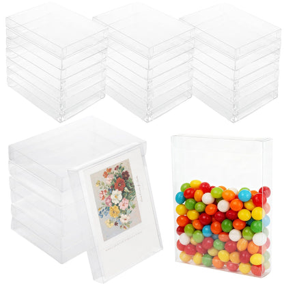 WOPPLXY 70 Pcs Clear Favor Boxes, 7.3 x 5.3 x 2 Inch Clear Gift Boxes, Rectangle PVC Transparent Gift Box for Packaging Dessert, Candy, Wedding, Halloween, Christmas, Valentine's Gift