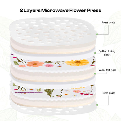 Caydo Microwave Flower Press Kit for Pressed Flower Art, 9" 2 Layers Portable Quick & Easy Flower Pressing Kit with Resusable & Washable Cloth, Color Retention Flowers Preservation for Craft Projects