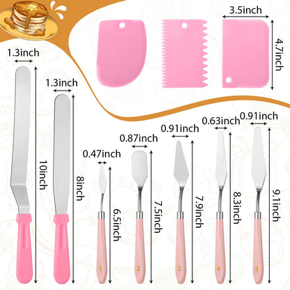 Leriton 10 Pcs cake spatula set Decorating Kit Baking Supply Accessories Tools for Beginners and Pros Includes 2 Frosting Straight Angled Spatula 3 Icing Smoother Scrapers 5 Pieces Cream tools(Pink)
