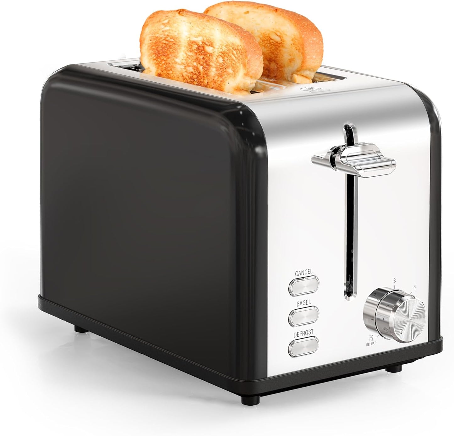 YSSOA 2-Slice Toaster, Retro Stainless-Steel Style with 6 Browning Settings, Extra Wide Slot & Removable Crumb Tray