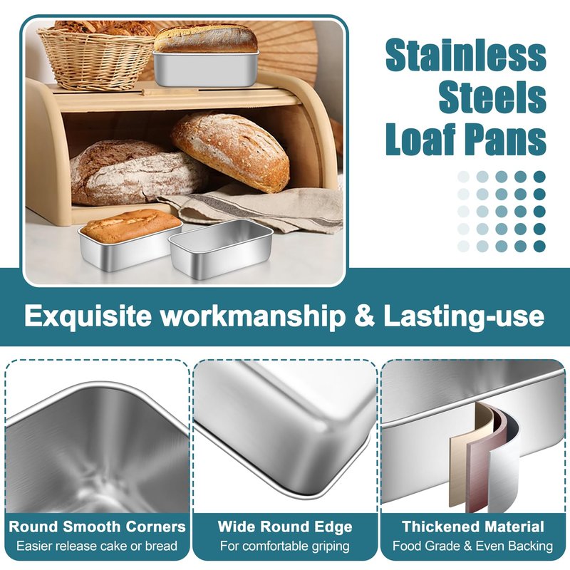 P&P CHEF Mini Loaf Pans Set, 6 PCS Small Bread Loaf Pan for Baking, 6.3 x 3.5 Inch Stainless Steel Baking Pans for Homemade Bread, Meatloaf, Cake and Brownies, Healthy & Non Toxic, Dishwasher Safe