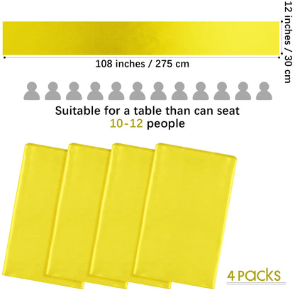 ANECO 4 Pack Satin Table Runner 12 x 108Inch Long Bright Silk and Smooth Fabric Party Table Runner for Wedding Banquet Party Decoration- Yellow