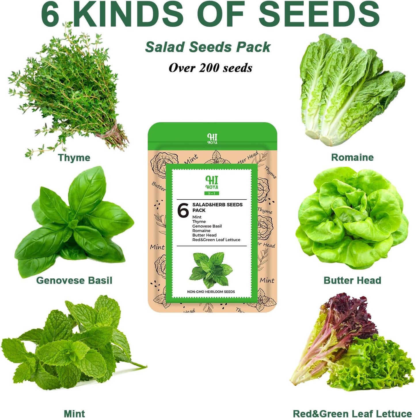 8 Gourmet Herb & Salad Seed Pod Kit, Pod (Include Seed Basil/Mint/Thyme/Romaine/Butter Head/Red&Green Leaf) Lettuce