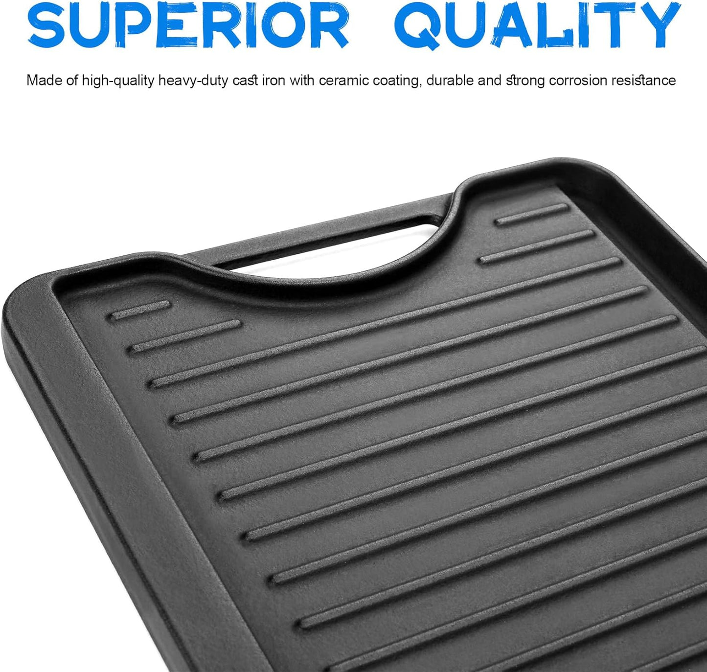GGC Cast Iron Reversible Griddle, 2-in-1 Griddle Pan for Gas Stove Tops, 20 x 10.5 Flat and Ribbed Plate
