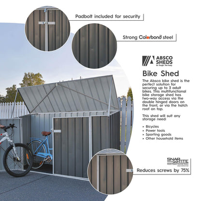 Absco Durango 2.5 Ft. x 7.5 Ft. Metal Storage Shed DIY Two Door Woodland Gray Galvanized Steel Bike Shed for Tools, Lawn & Garden Equipment, Outdoor Patio Furniture, Garden Lean to Shed Kit