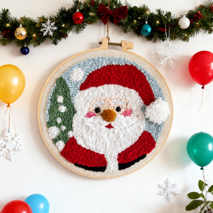 DIY Punch Needle Kits for Beginners Santa Claus with Hoop Punch Needle Starter Craft Embroidery Set Easy for Adults and Children Festival Gift and Decoration 20x20cm-9