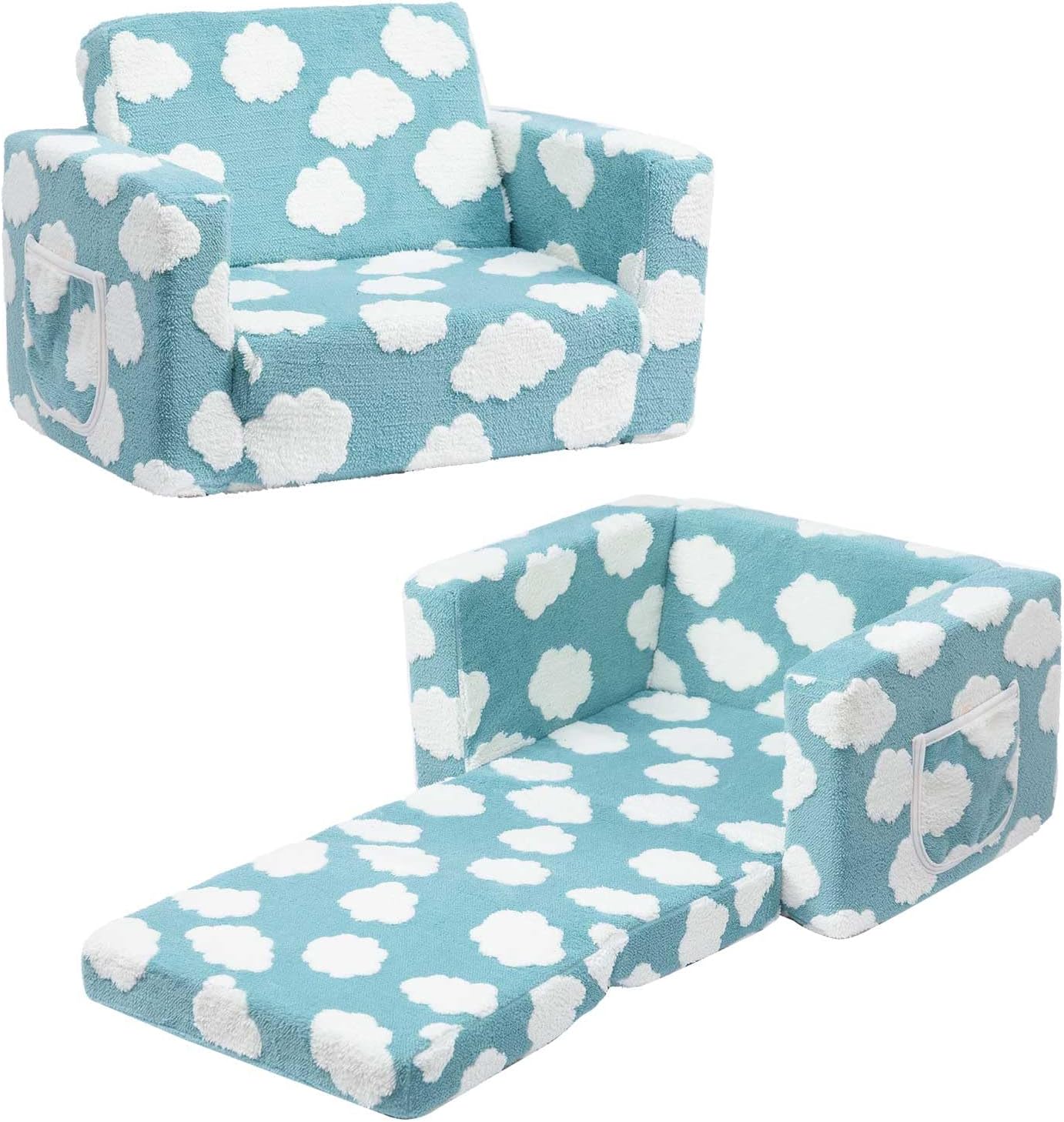 2-in-1 ALIMORDEN Kids Flip Out Ultra-Soft Snuggle Foam Filled Chair, Blue