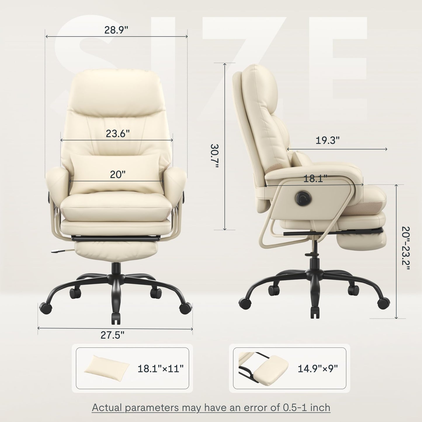 FLEXISPOT Ergonomic Office Chair with Footrest High Back Computer Desk Chairs Indoor Lounge Chair with Wheels 90-165° Reclining Lumbar Support, Chairs for Working Relaxing Cross Legged, Leather, White