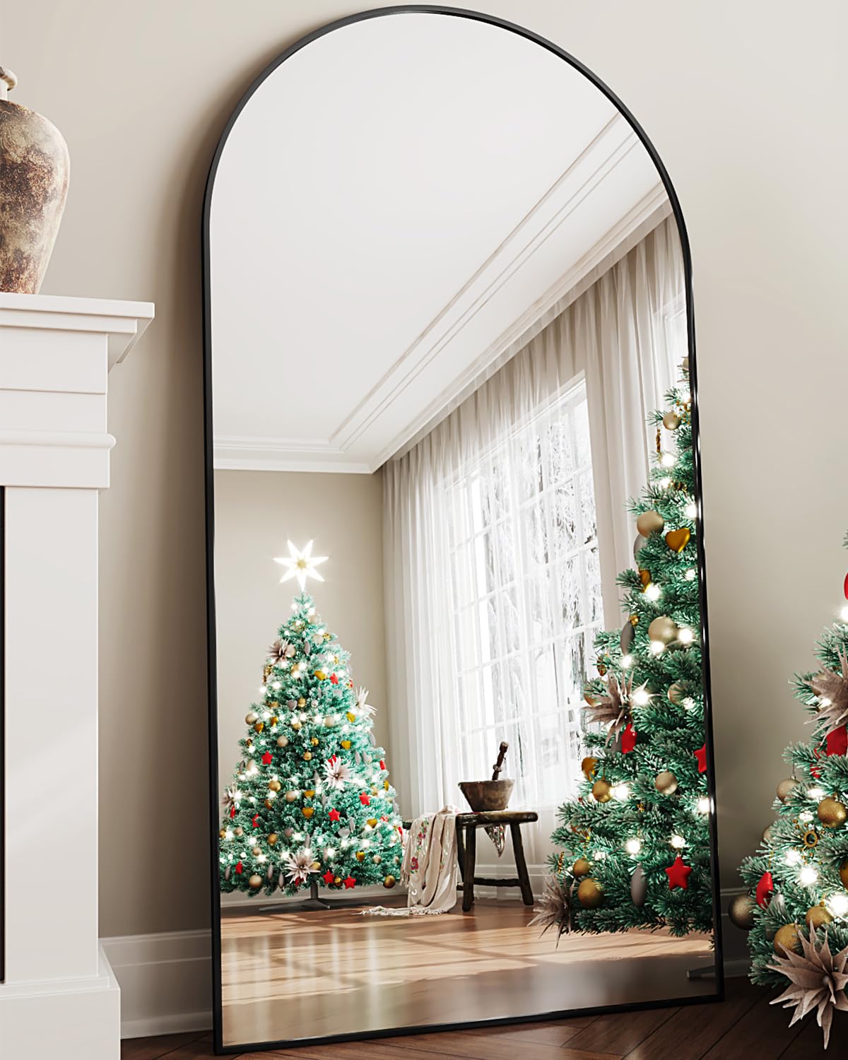 LadyNow Full Length Mirror, 81"x41" Oversized Floor Mirror Freestanding, Full Body Floor Standing Mirror with Stand, Hanging Mounted for Bedroom Living Room, Black, Arched Style