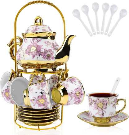 20 Set Set Set Set Purple/500ml) Pcs Porcelain Tea with Metal Holder, European Ceramic Tea for Adults, Adult Tea Gift