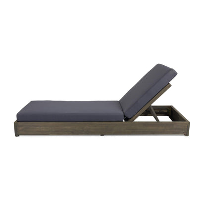 Abraham Outdoor Acacia Wood Chaise Lounge with Cushion (Set of 2), Gray and Dark Gray