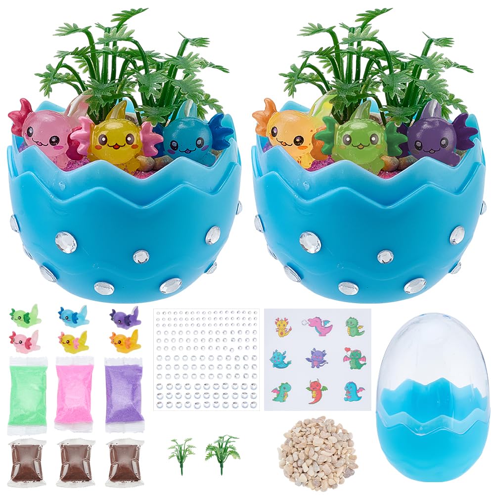 WEBEEDY 2 Sets Mini Axolotl Terrarium Kit Cute Animal Terrarium Starter Craft Set Fairy Garden Mini Figurine Desk Pet Tiny World Set for Kawaii Desktop Decor Christmas Birthday Gift