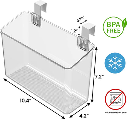 vacane Plastic Over Cabinet Door Organizer with Removable Hooks, Clear Hanging Baskets for Kitchen, Pantry, Bathroom